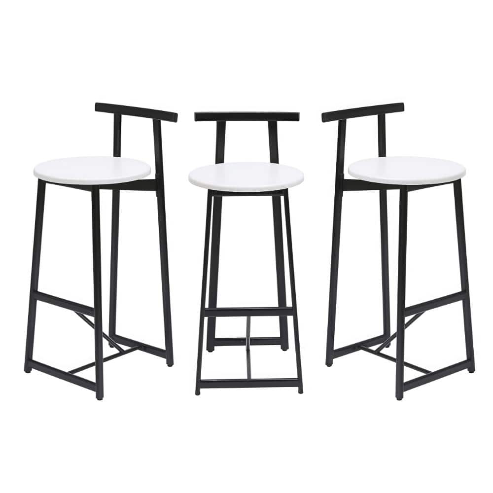 27''H Barstool Set of 3 Wooden Round Bar Stools with Footrest Modern Kitchen Chairs for Counter (Black & White) price history on PriceWatchPro