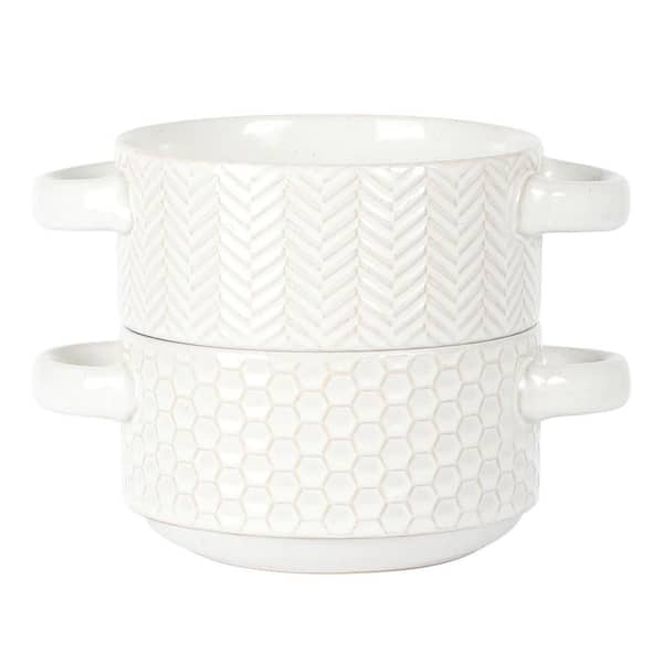 Gibson Earlhart 2 Piece 6 in. Ribbed Stoneware Soup Bowl Dinnerware Set with Handles in White