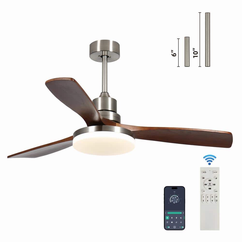 52 in. Smart Indoor Nickel 6-Speed 3-Colors Solid Wood Blade Ceiling Fan wi