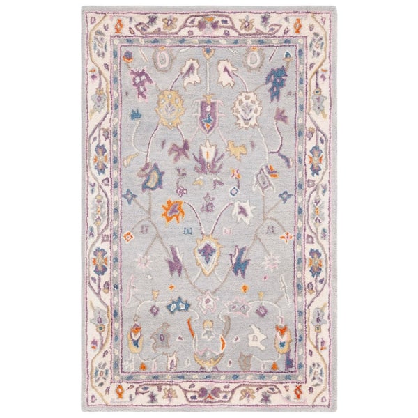 Anatolia 4 ft. x 6 ft. Gray/Ivory Traditional Floral Area Rug