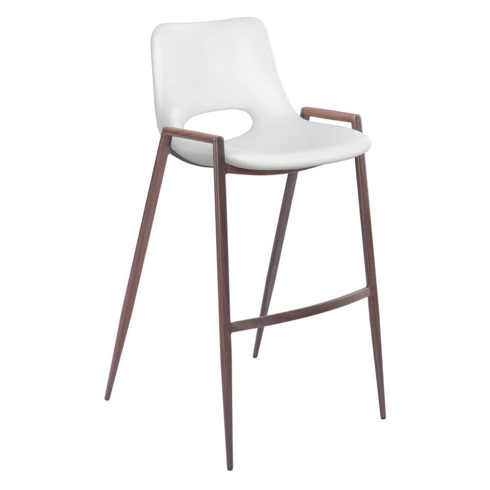 Modern White and Walnut Steel Bar Stool Set of 2
