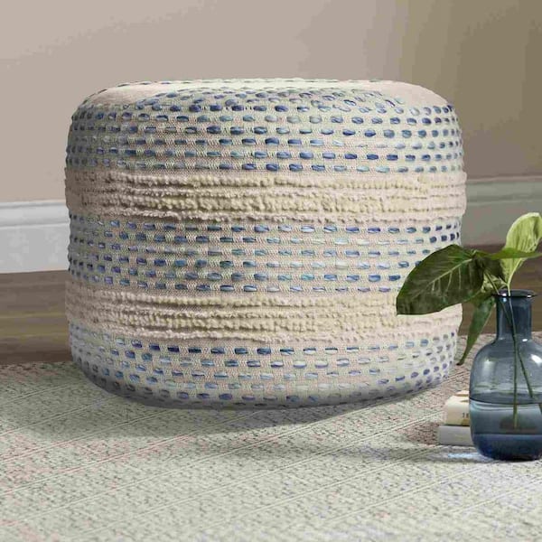 Embroidered dotted woven pouf ottoman, cream pouf ottoman, embroidered pouf, blue embroidered pouf, dark greyodotted pouf, selling home decor