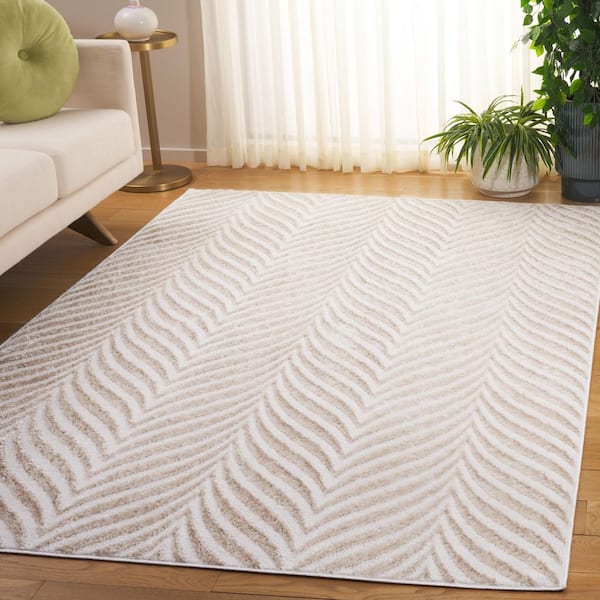 Maya 7 ft. x 7 ft. Ivory/Beige Wavy Striped Square Area Rug
