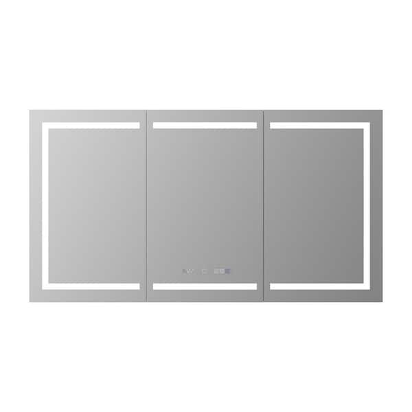Hans 66 in. W x 36 in. H Large Rectangular Silver Aluminum Recessed and Surface Mount Medicine Cabinet with Mirror