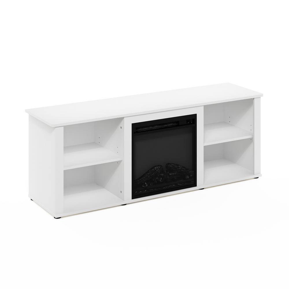 Solid White 60 Inch TV Stand with Electric Fireplace