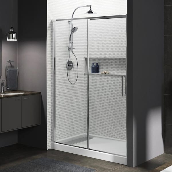 KOHLER Torsion 48 in. W x 76.875 in. H Frameless Sliding Shower Door in Bright Polished Silver with Handle