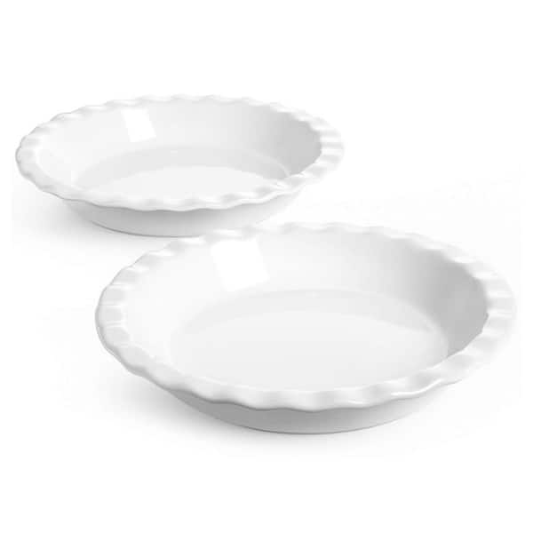9 in. Round Ceramic Pie Dish with Fluted Edge, White Porcelain Baking Pan for Even Heat Distribution (2-Pack)