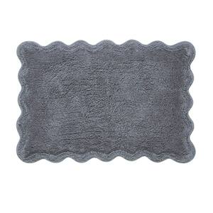 Scallop Grey Cotton Bath Rug, 17 in. x 24 in.