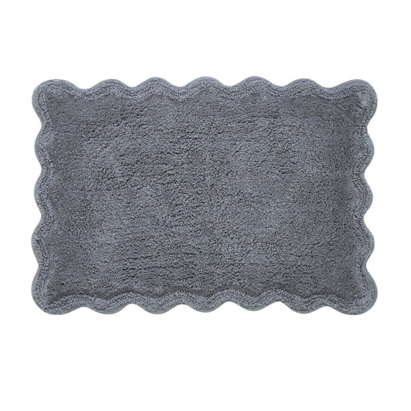 Scallop Grey Cotton Bath Rug, 17 in. x 24 in.