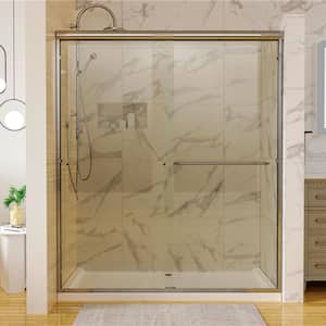 Hans 60 in. W x 70 in. H Sliding Semi-Frameless Traditional Shower Door in chrome with Clear Glass