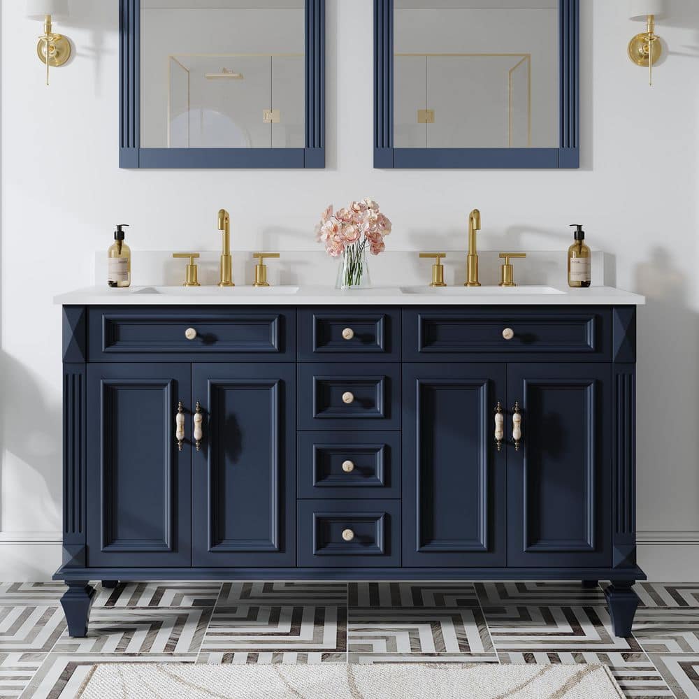 ANGELES HOME 60 in. Solid Wood Bathroom Vanity With Double Sinks