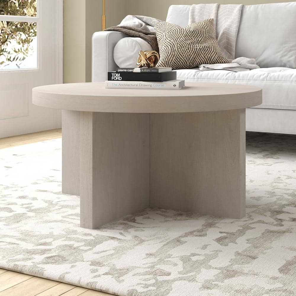 Hudson Canal Elna 33 Wide Round Coffee Table in Alder White