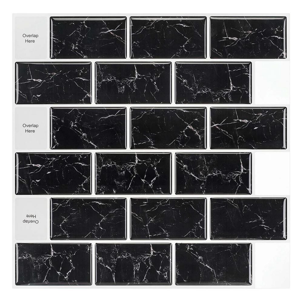 Vsmile Peel and Stick Black Irregular Cracks Backsplash Tile 12 in