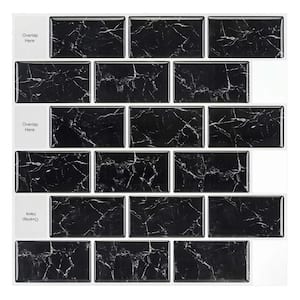 Peel and Stick Black Irregular Cracks Backsplash Tile 12 in. x 12 in. Vinyl Wall Tile 10-Pack