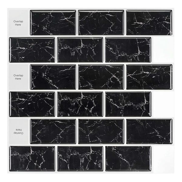 Vsmile Peel and Stick Black Irregular Cracks Backsplash Tile 12 in. x 12 in. Vinyl Wall Tile 10-Pack