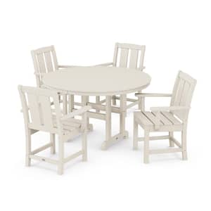 Mission 5-Piece Farmhouse Plastic Round Outdoor Dining Set in Sand