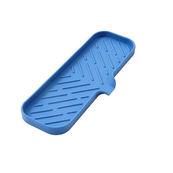 Aoibox 12 in. Silicone Bathroom Soap Dishes with Drain and Kitchen Sink Organizer, Sponge Holder Dish Soap Tray in Lichen Blue.
