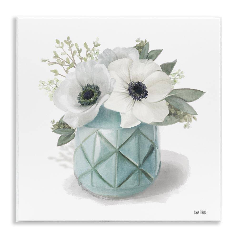 White Flowers in Turquoise Vase by House Fenway Unframed Graphic Art Print Nature 12 in. x 12 in. price history on PriceWatchPro
