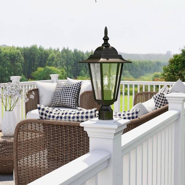 Uixe 1-light Textured Black Outdoor Post Light with Clear