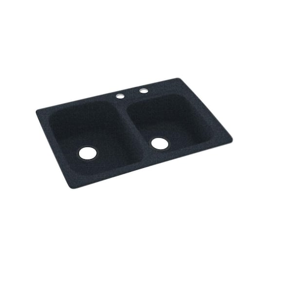 Swan Dual-Mount Solid Surface 33 in. x 22 in. 2-Hole 55/45 Double Bowl Kitchen Sink in Black Galaxy