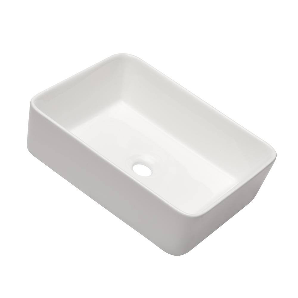 19'' White Ceramic Rectangular Vessel Sink with Matte Black Faucet