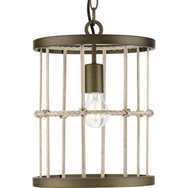 Progress Lighting Lattimore Collection 10 in. 1 -Light Aged Brass Coastal Pendant