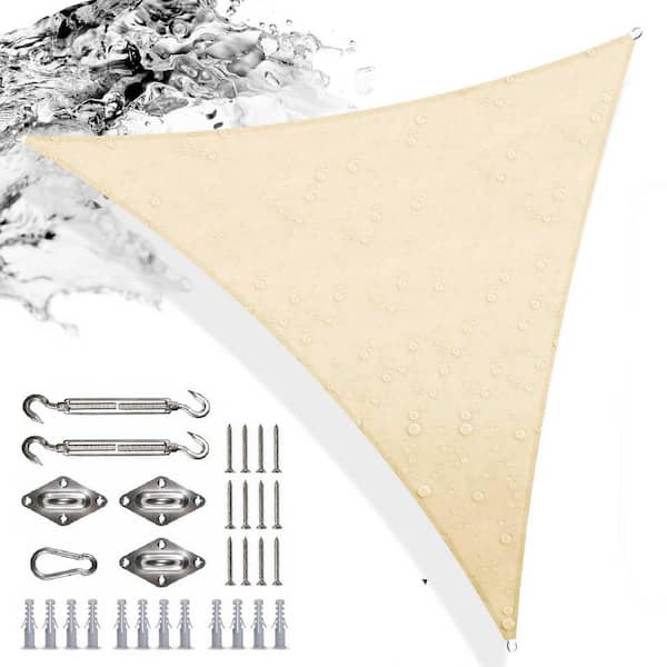 COLOURTREE 12 ft. x 12 ft. x 12 ft. Beige Triangle Sun Shade Sail HDPE 220 GSM with Hardware Installation Kit