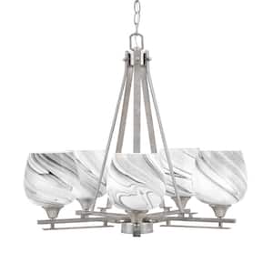 Ontario 23.25 in. 5-Light Aged Silver Geometric Chandelier for Dinning Room with Onyx Swirl Shades No Bulbs Included
