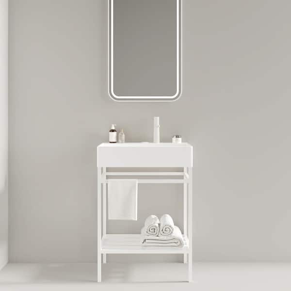 Nivencai 24 in. Freestanding White Bath Vanity with White Ceramic Top and White Ceramic Basin