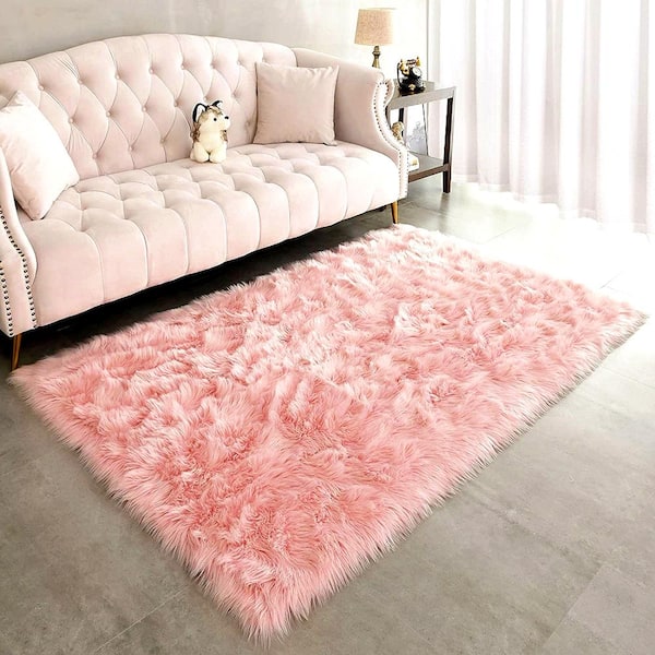 Pink 4 ft. x 6 ft. Sheepskin Faux Furry Cozy Area Rug