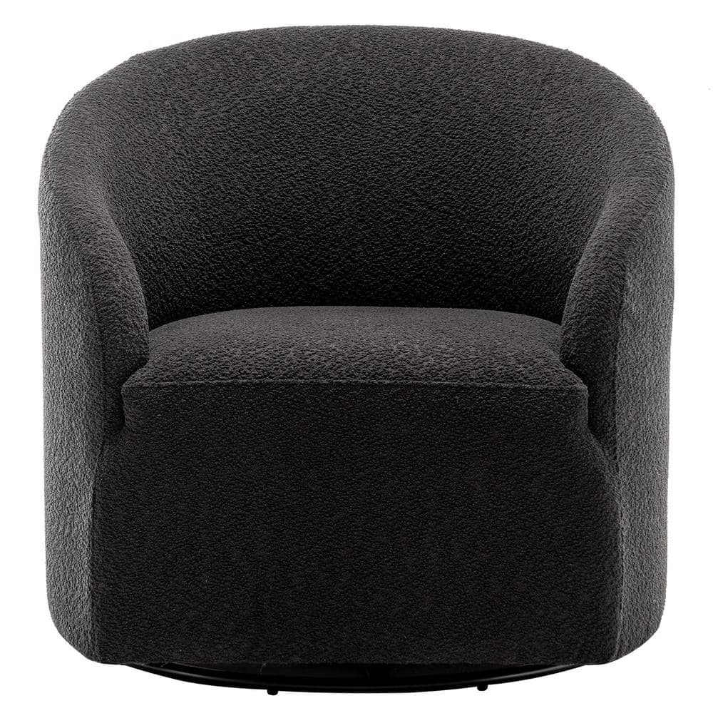 Dark Gray Boucle Upholstered Swivel Barrel Accent Chair