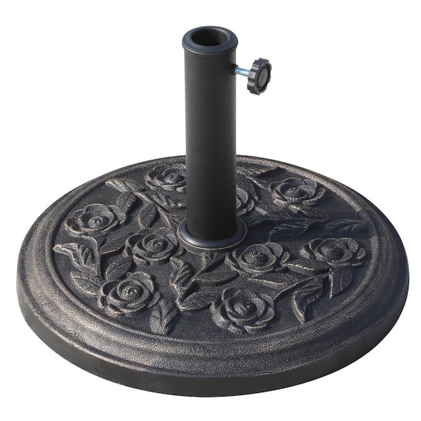 Outsunny 18 in. Round Decorative Resin Rose Floral Patio Umbrella Base with Elegant Bronze Finish and Universal Coupler