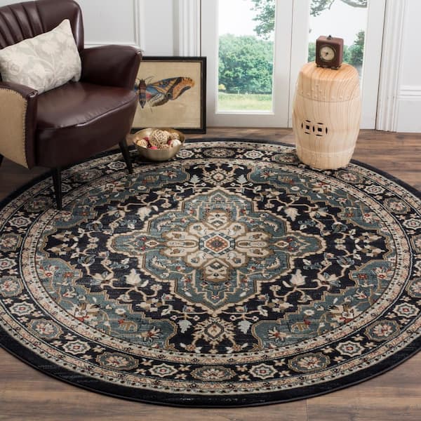 Lyndhurst 5 ft. x 5 ft. Anthracite/Teal Oriental Round Rug