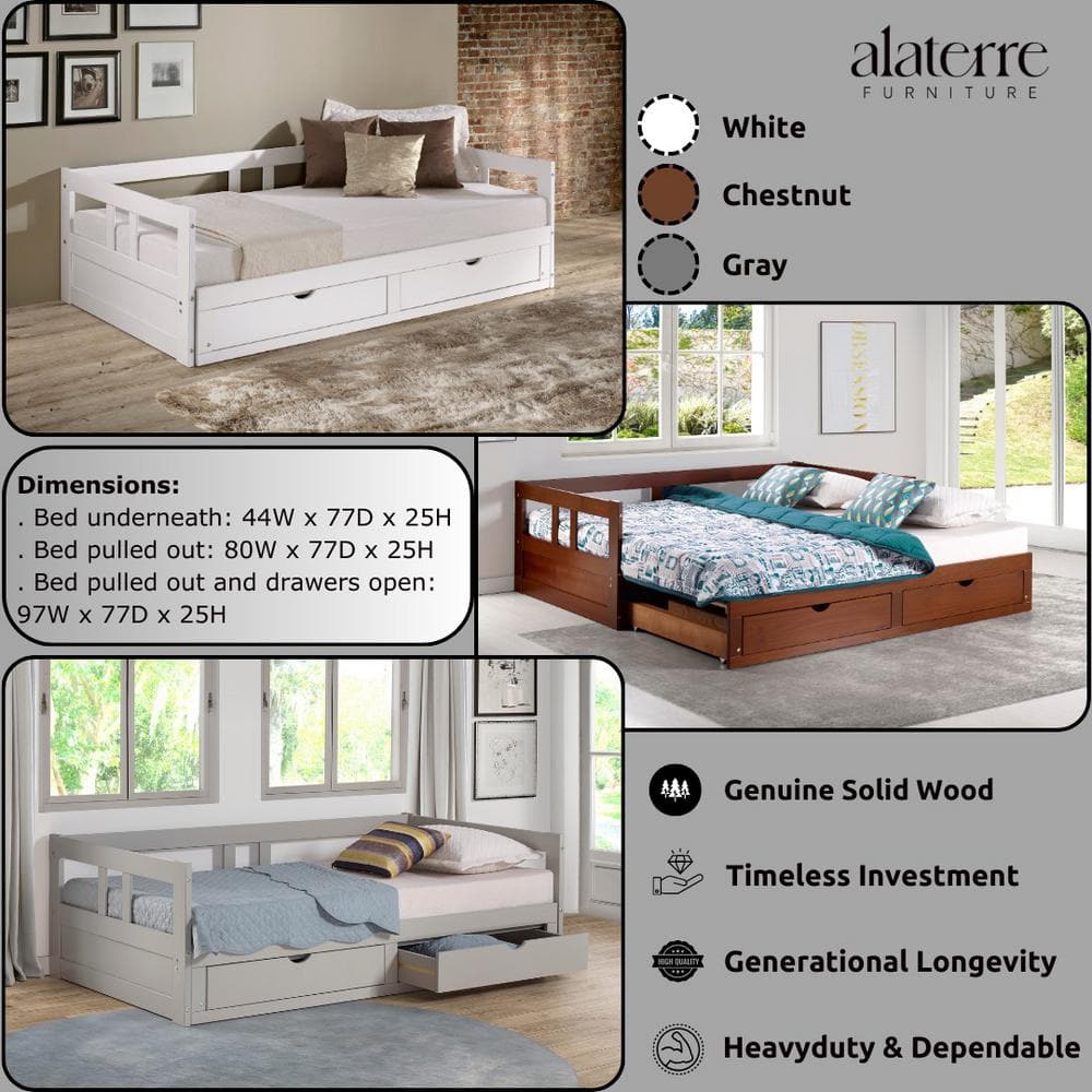 Twin to King Chestnut Pine Day Bed with Storage Drawers