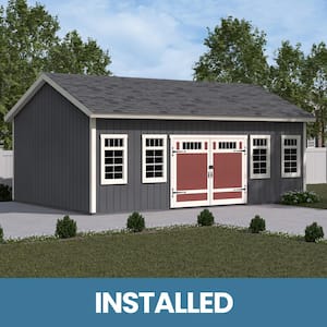 Professionally Installed Vertex 24 ft. x 16 ft. Outdoor Wood Storage Shed with Autumn Shingles (384 sq. ft. )