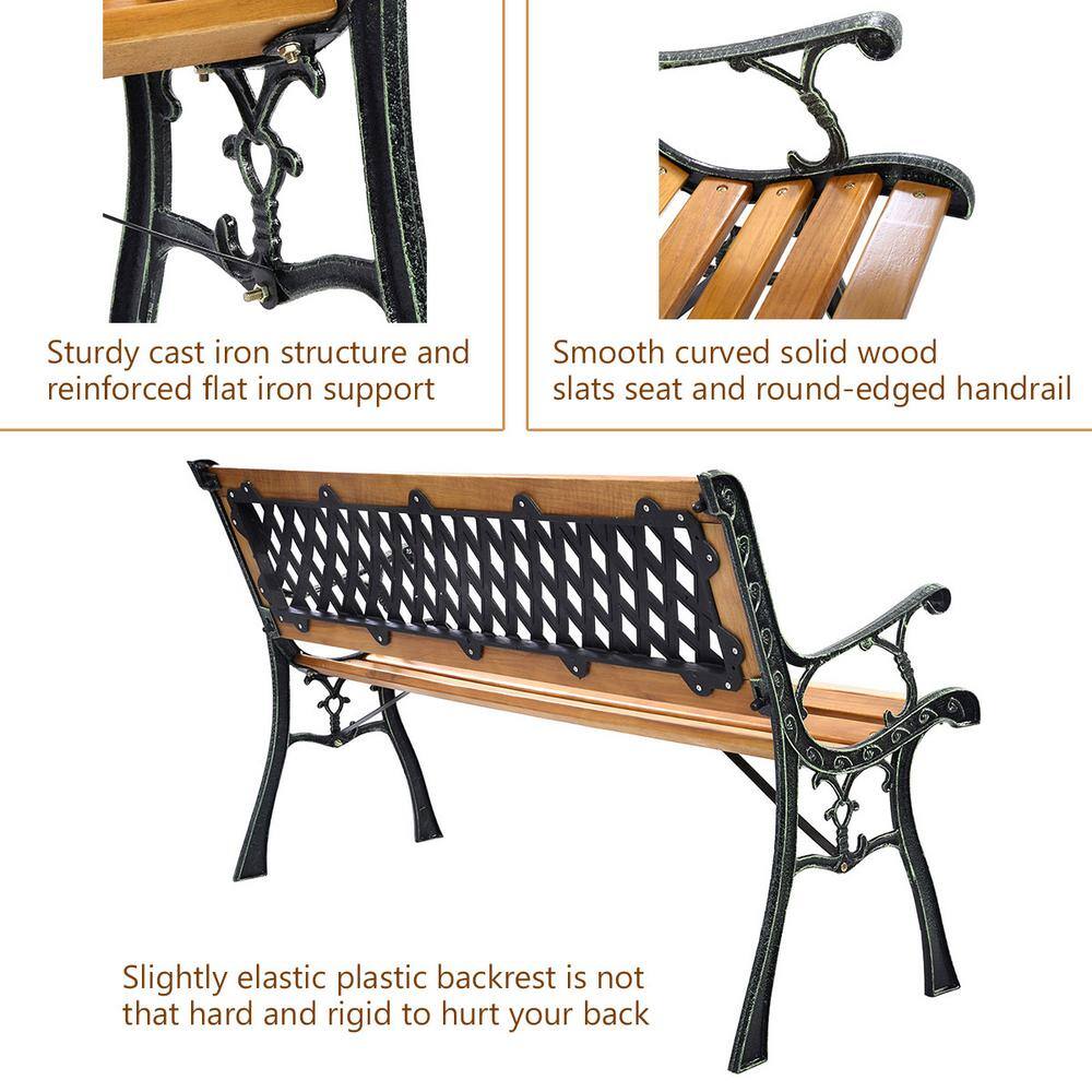 49.5'' Black Iron and Natural Wood Outdoor Garden Bench