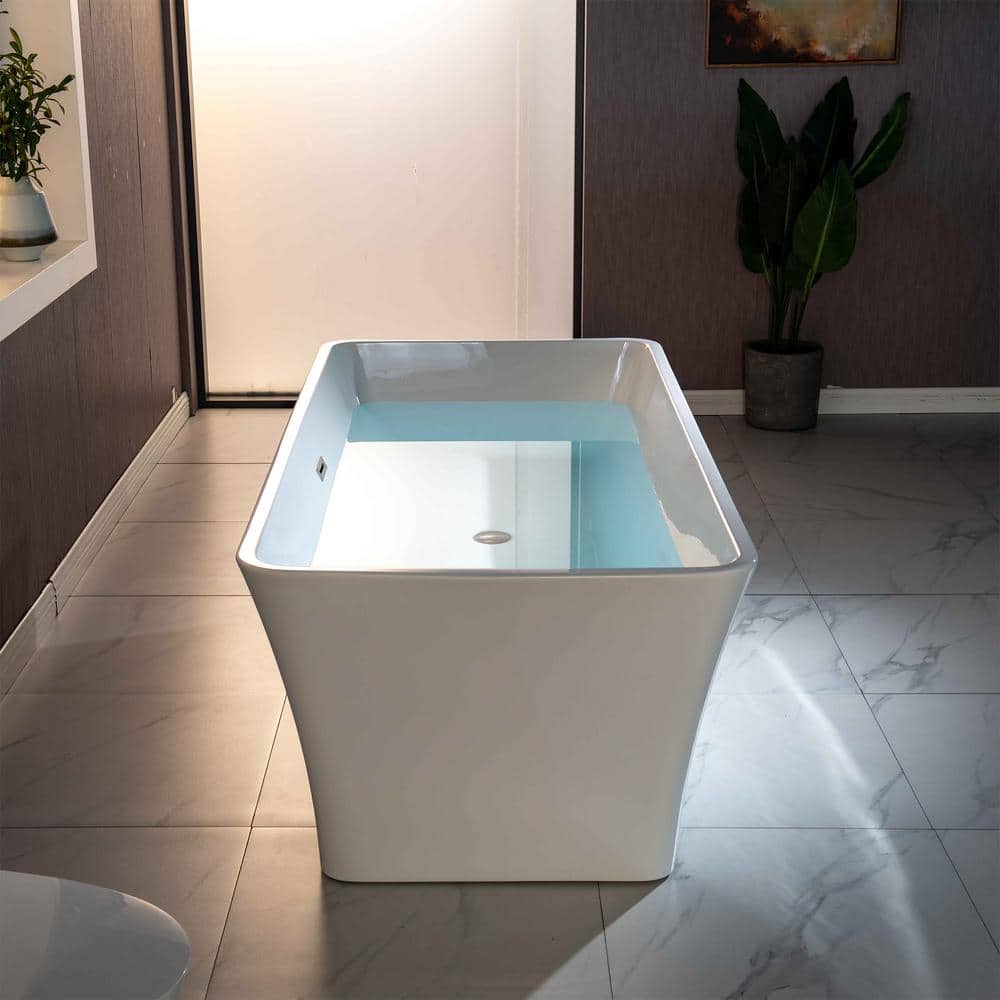 Echo 59'' White Acrylic Freestanding Soaking Bathtub with Brushed Nickel Trim