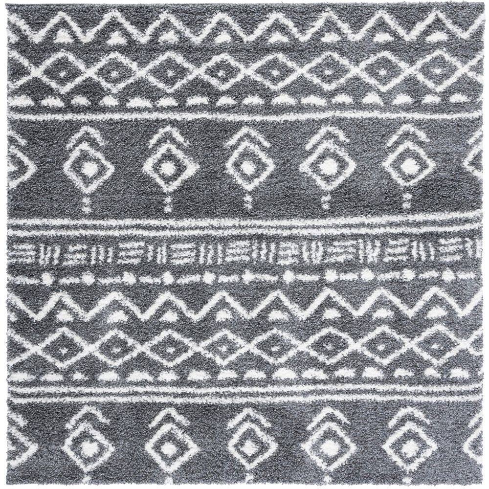 Parma Shag 7 ft. x 7 ft. Charcoal/Ivory Zig-Zag Geometric Square Area Rug price history on PriceWatchPro