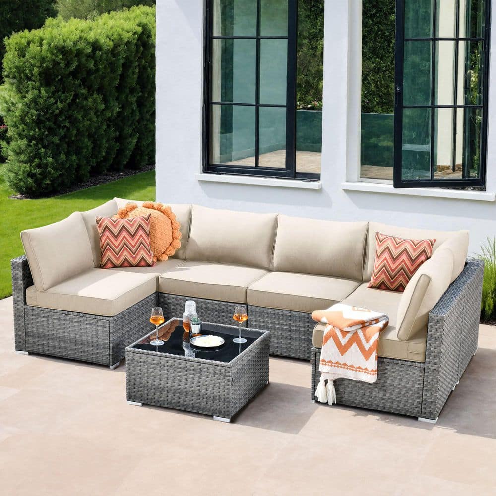 Aero 7-Piece Wicker Outdoor Sectional Set with Beige Cushions price history on PriceWatchPro