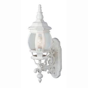 Francisco 19.5 in. 1-Light White Coach Outdoor Wall Light Fixture with Clear Glass