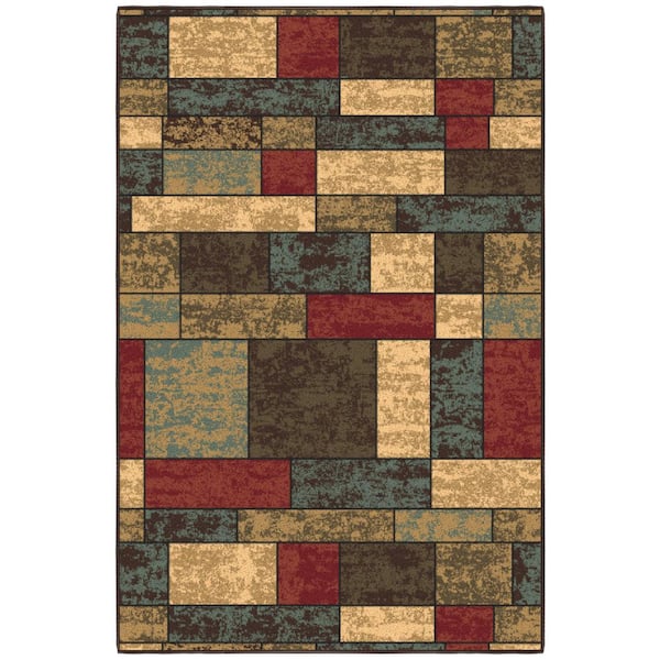 Ottomanson Ottohome Collection Non-Slip Rubberback Boxes Design 3x5 Indoor Area Rug, 3 ft. 3 in. x 5 ft., Multicolor