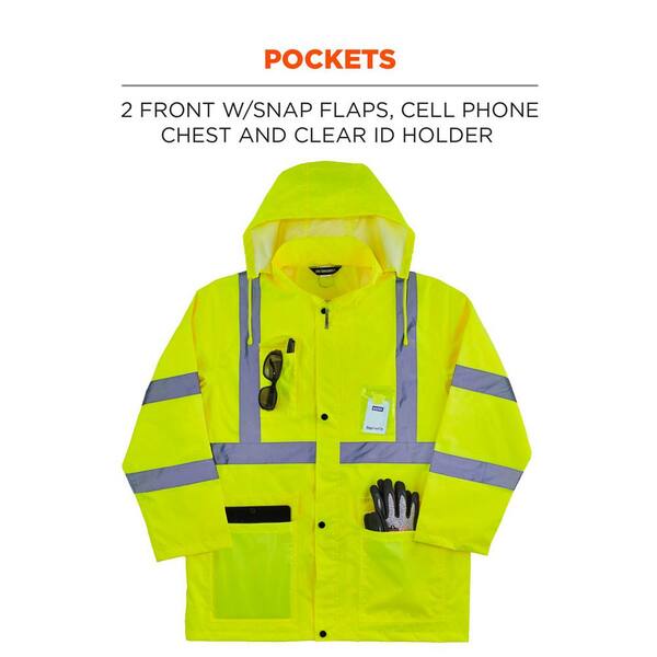 403ETLB Safety Rain Jacket: Lightweight Waterproof Hi-Vis Jacket 2-Tone:  Adjustable Hood