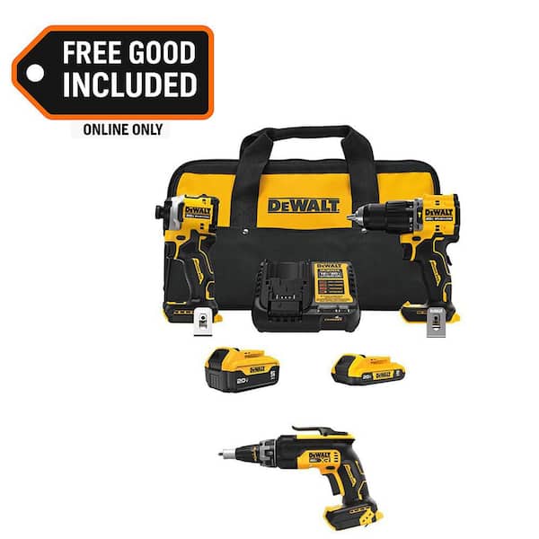 ATOMIC 20-Volt Lithium-Ion Cordless 2-Tool Combo Kit and XR Brushless Screw Gun w/ 5.0 Ah and 2.0 Ah Batteries, Charger