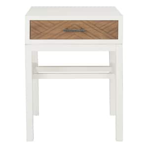 Ajana 19 in. Brown/White Rectangle Wood End Table with Drawers