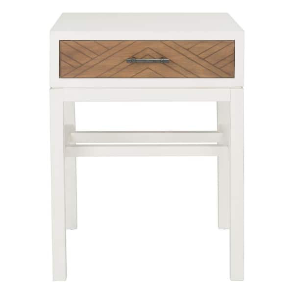 SAFAVIEH Ajana 19 in. Brown, White Rectangle Wood End Table with Drawers