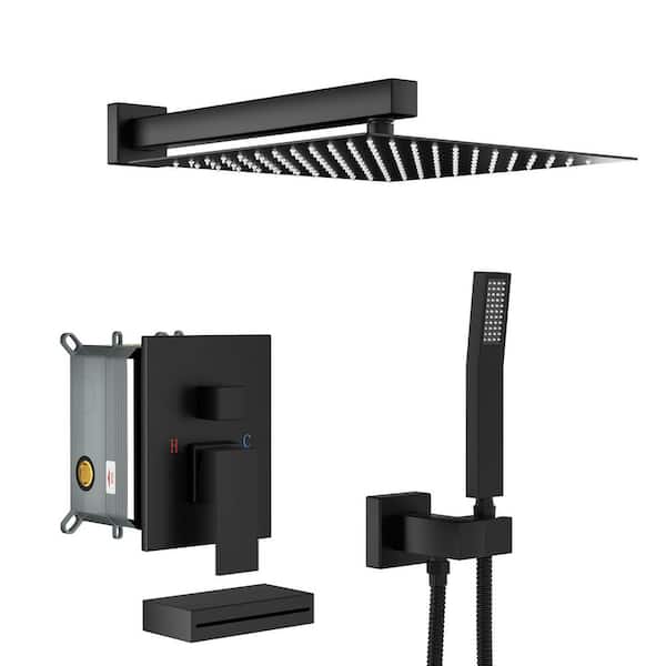 Unbranded 12 in. Single Handle 1-Spray Tub and Shower Faucet 1.8 GPM with Shower Head in. Matte Black(Valve Included)