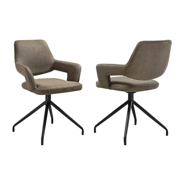 Benjara Brown and Black Polyester Curved Back Dining Chair (Set of 2)