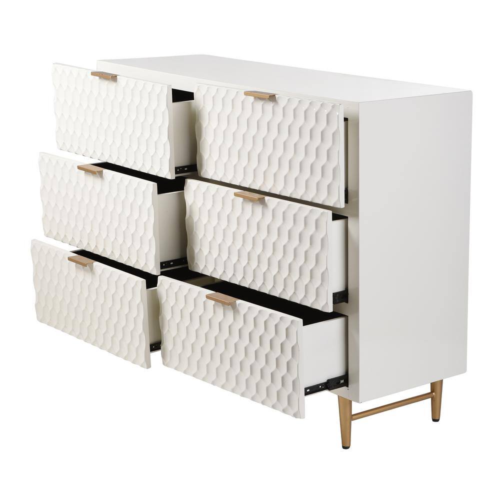 Lexi Cream and Gold Six Drawer Accent Dresser
