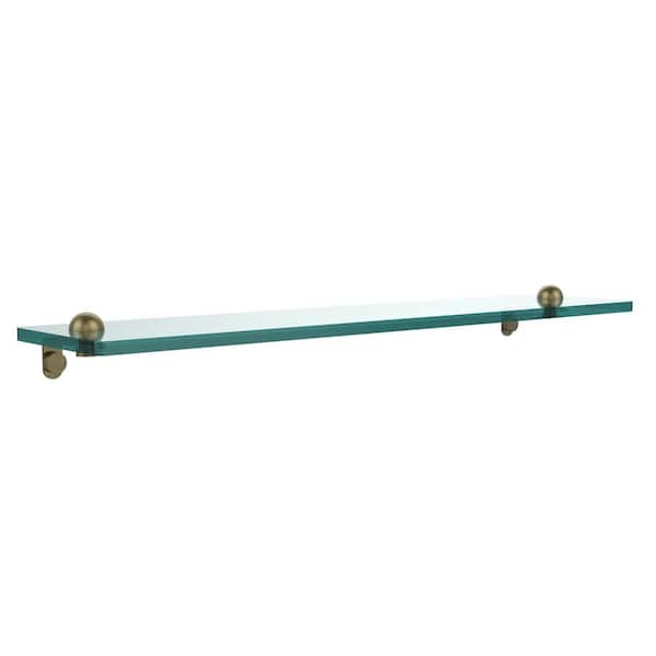 22 in. L x 2 in. H x 5 in. W Clear Glass Vanity Bathroom Shelf in Antique Brass