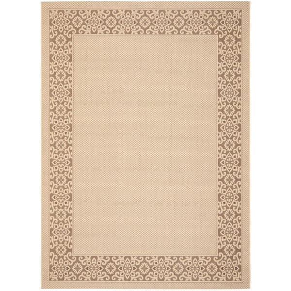 SAFAVIEH Courtyard Cream/Light Chocolate 9 ft. x 12 ft. Solid Color Floral Border Indoor/Outdoor Area Rug